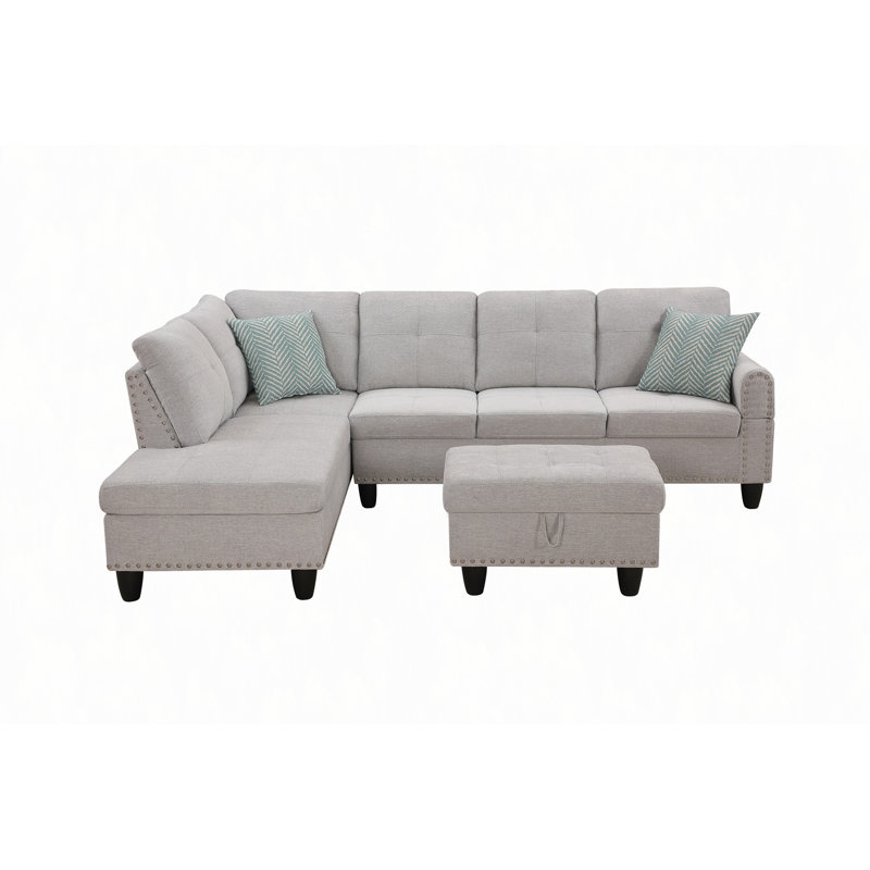 Repose-pieds avec rangement - Paire de canapé en forme de L, Light Gray