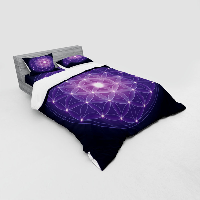 Ensemble de housse de couette moderne et contemporain en microfibre bleu foncé / mauve / rose