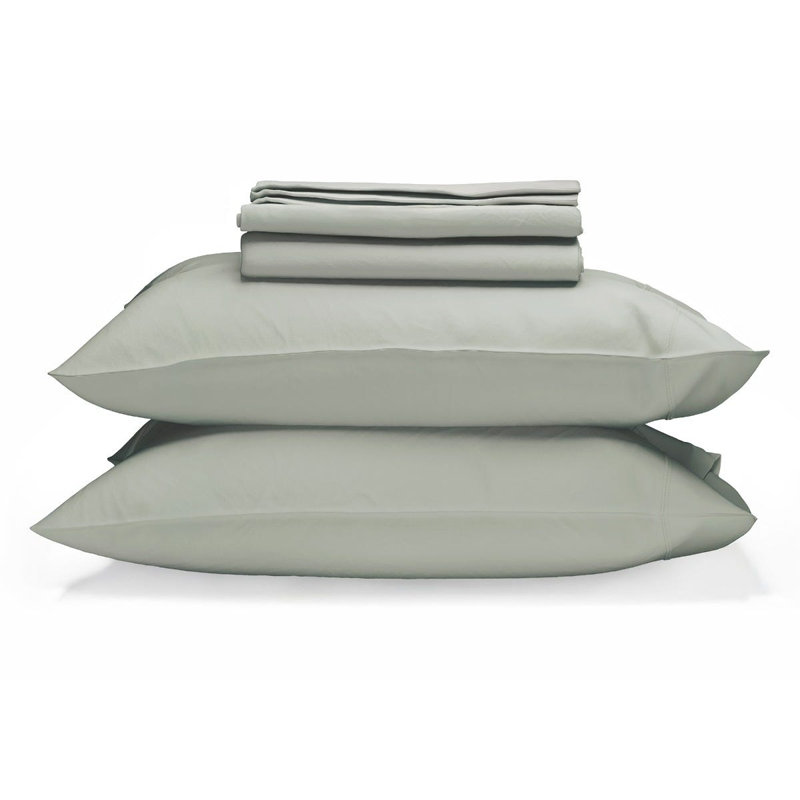 Organic Cotton Sheet Set 300TC Percale, Sage, Full Sheet Set with 2 Pillowcases