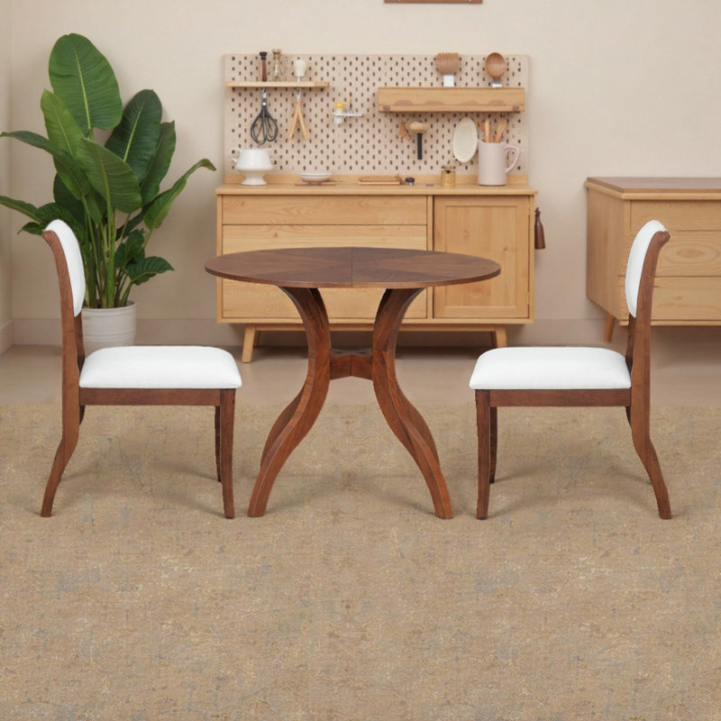Ensemble de table de salle à manger 39,4 po en bois massif avec 2 chaises et un plateau de table incrusté, pieds élégants et courbés pour la cuisine et la salle à manger