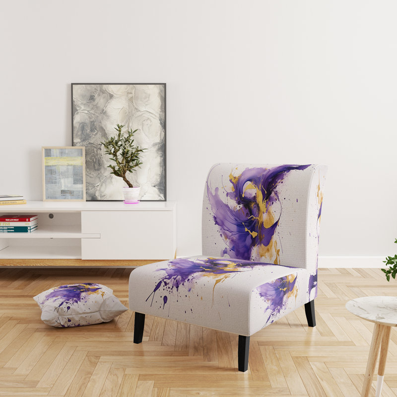 Purple and Gold Splash - Upholstered Fractals Accent Chair and Modern & Contemporary Arm Chair - Multiple Color