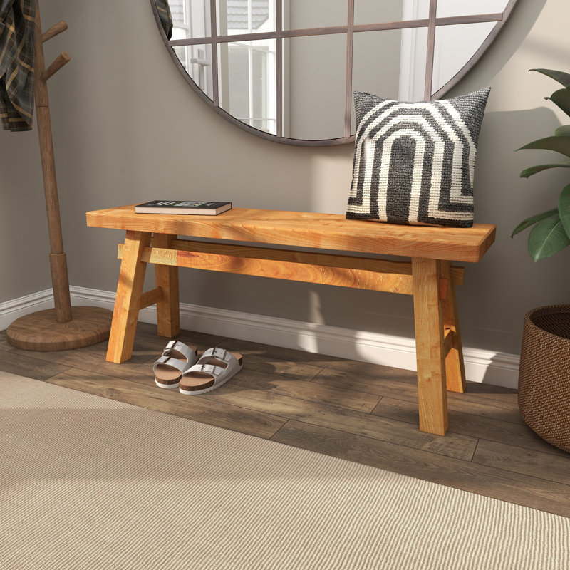 Rustic Trestle-Legged Pale Brown Wood Storage Bench