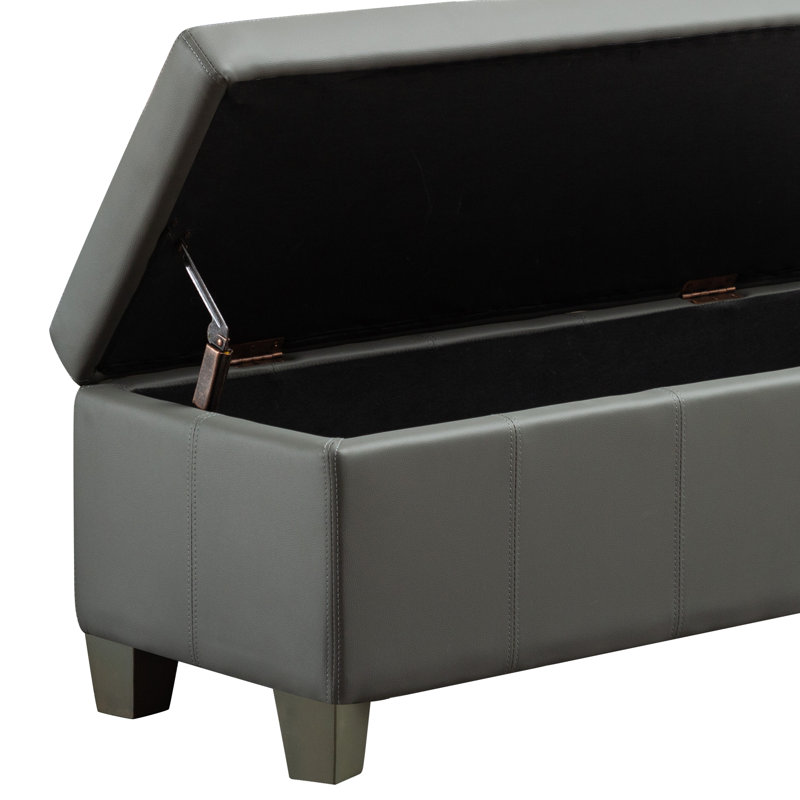 51 Inch Faux Leather Rectangle Storage Ottoman, Gray
