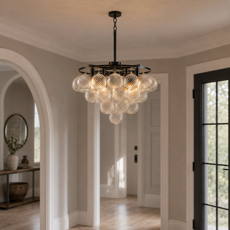 14.6" W 8-Light Transitional Open-Cage Semi-Flush Mount Ceiling Light in Dark Bronze