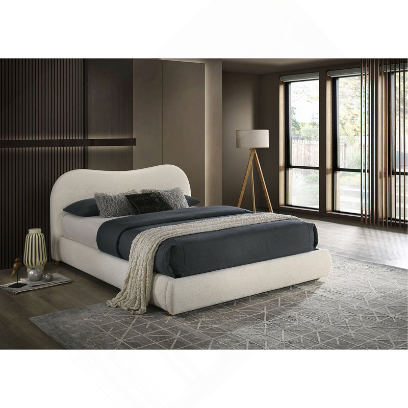 Structure de lit en velours capitonné 1Pc, Blanc, Grand lit