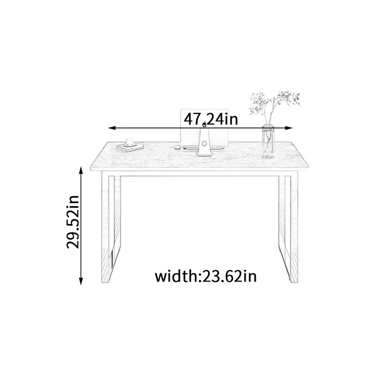 Bureau en acier inoxydable Minimalist, Gris clair, H 29,52 po x l 47,24 po x P 23,62 po