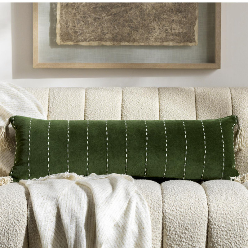 Coussin rectangulaire en coton Roni, Vert, Pas de bourre