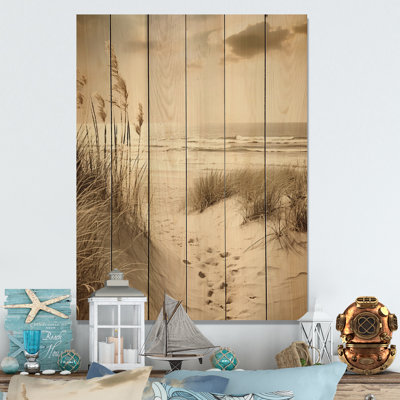 Beachside Whispers VI - Landscape & Nature Print on Natural Pine Wood
