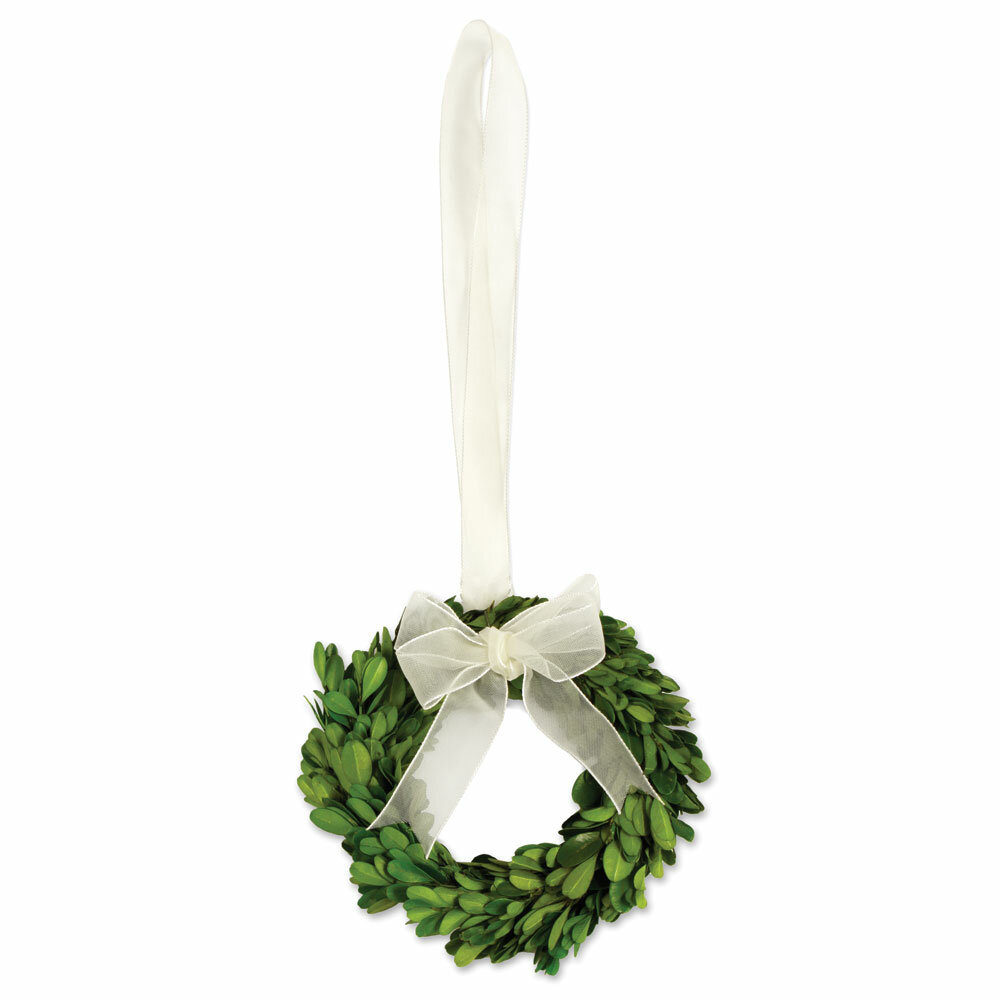 Mills Floral Preserved Boxwood Round Wreath Set with Ribbon