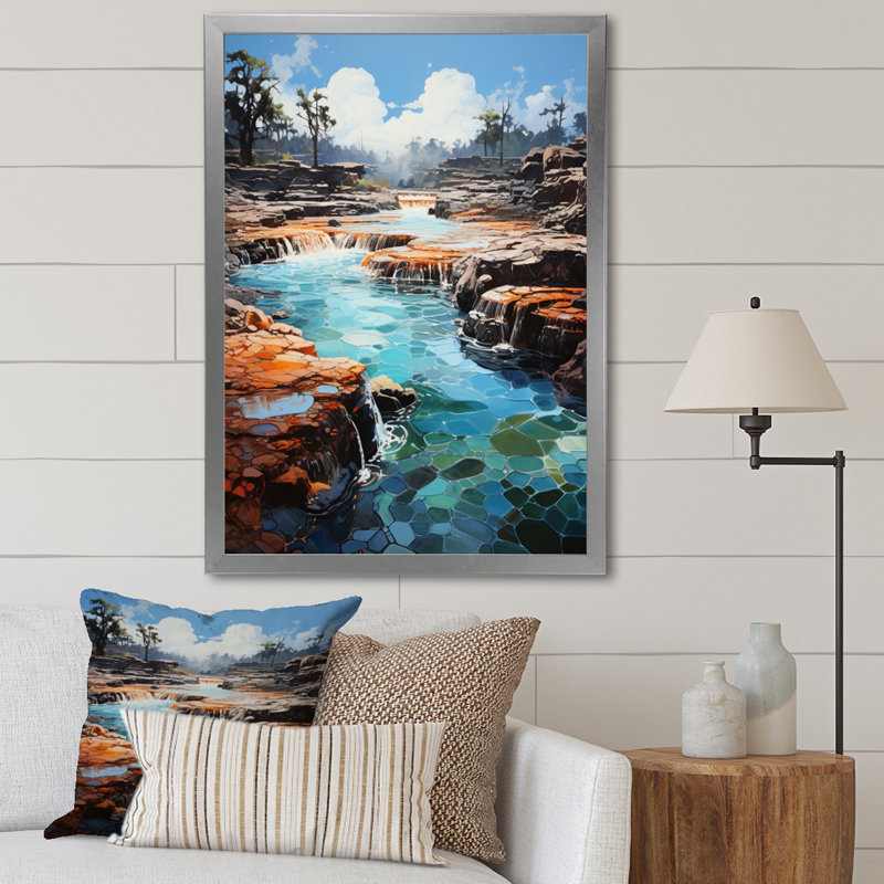 Shinde Geyser Erupting Azure Patchwork I, Cadre photo argenté, H 40 po x l 30 po x P 1,5 po