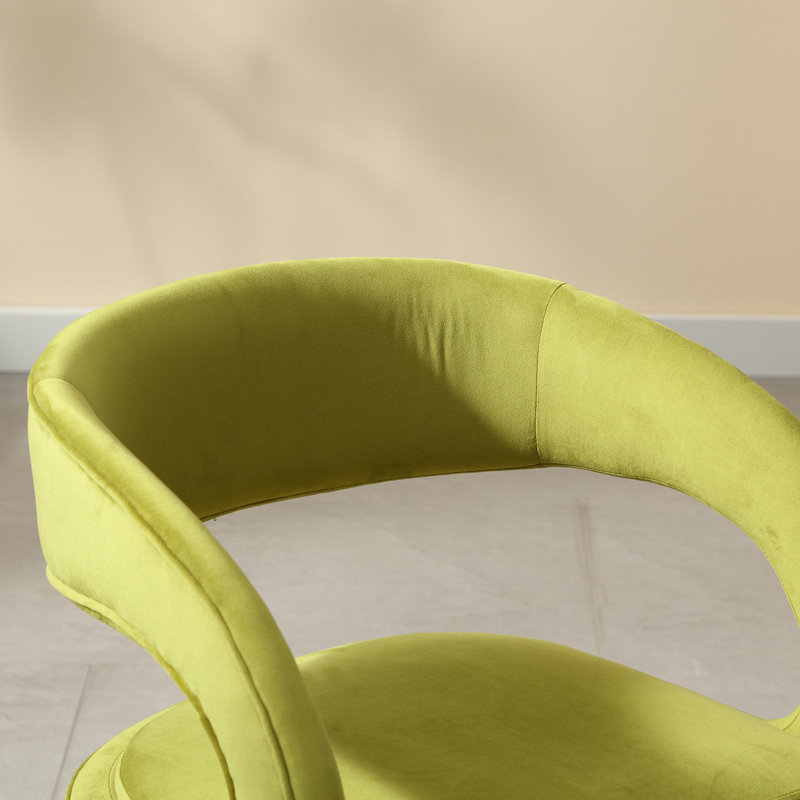 Green Velvet Upholstered Arm Dining Chairs with Wood Legs, Set of 4