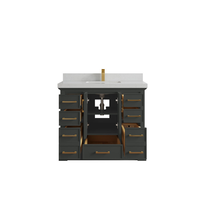 Meuble-lavabo simple 42 po avec plateau Charlotte, Quartz de Carrare