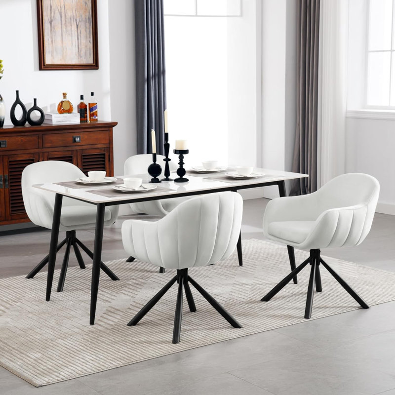 Sadira 49.5cm H Upholstered Metal Full Back Armchair, White, 2