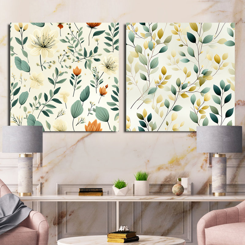 Girton - Ensemble de 2 collages carrés botaniques abstraits, Toile tendue, H 30 po x l 61 po