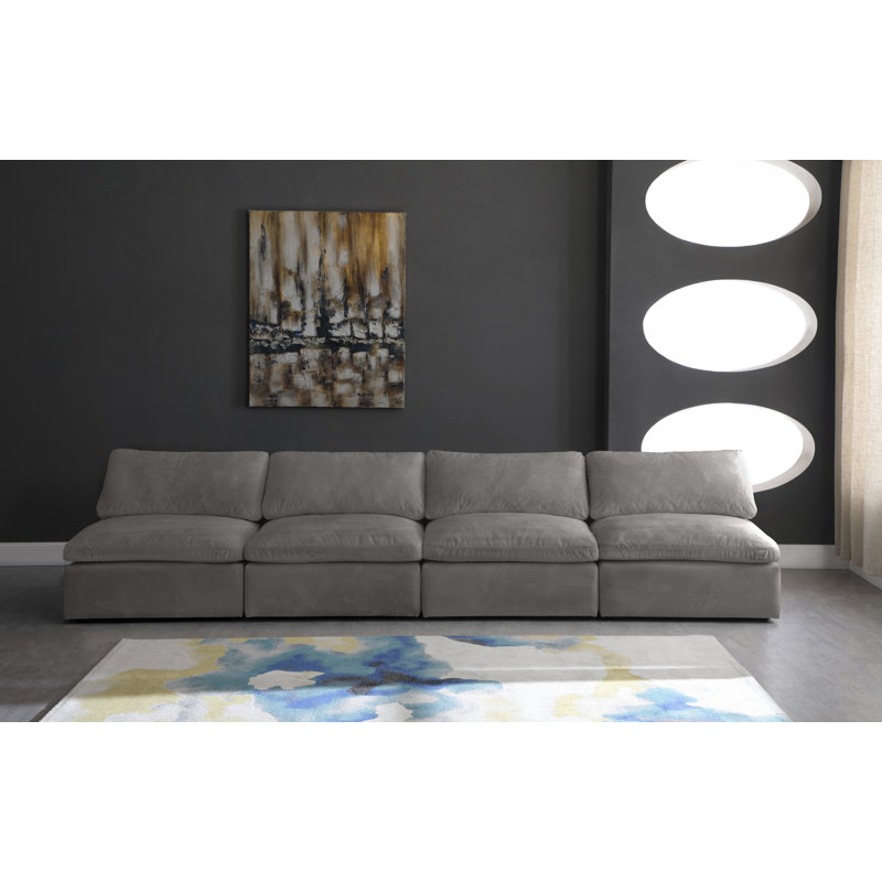 Canapé modulaire confortable en velours sans accoudoirs avec coussins réversibles de 156 po, Velours gris