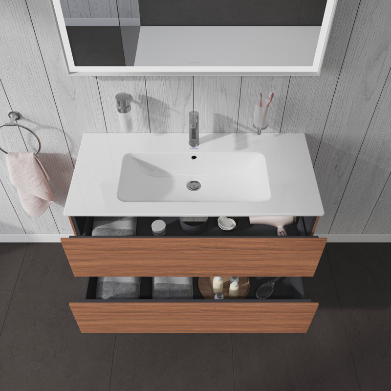 Base de meuble-lavabo simple mural 40,13 po seulement, Noyer naturel