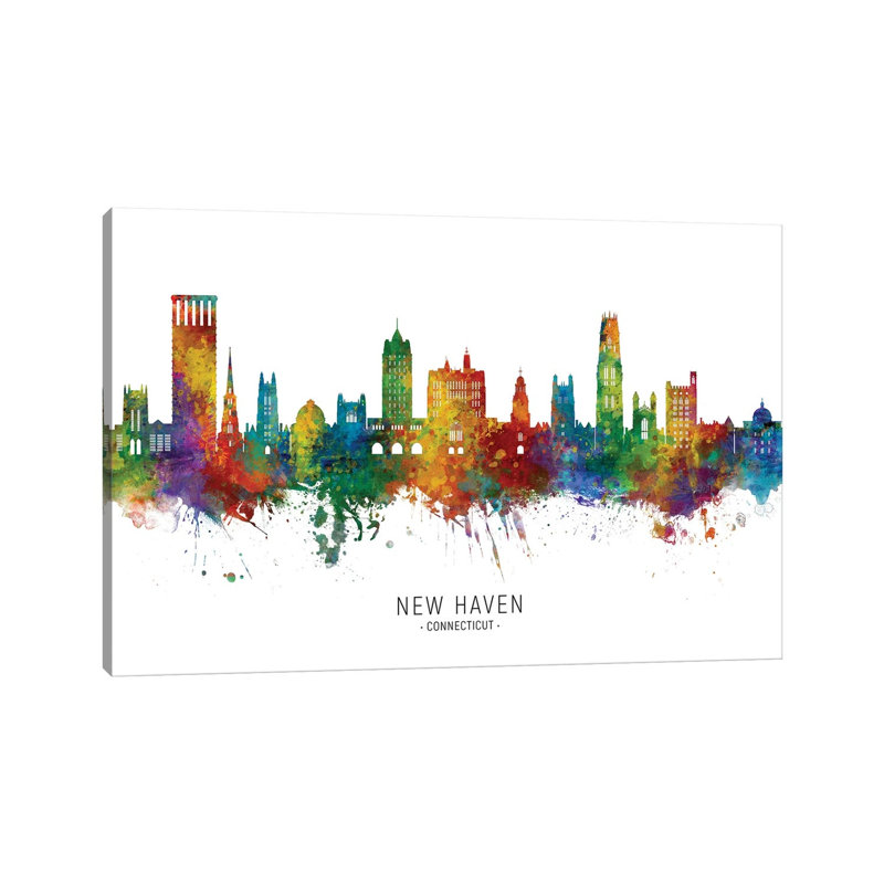 New Haven Connecticut Skyline City Name by Michael Tompsett - Wrapped Canvas Print, 20.32cm H x 30.48cm W x 1.905cm D