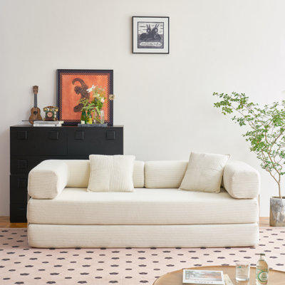 Boneless Convertible Sleeper Sofa Bed With 2 Pillows, Corduroy Folding Mattress Couch Removable And Washable Sofa , Compression Sofa Lounge Couch For Living Room Small Spaces
