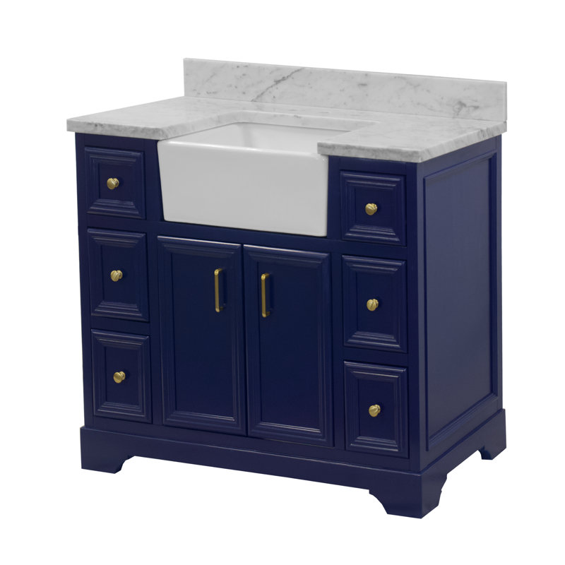 Ensemble de meuble-lavabo simple 42 po Emiliano, Marbre de Carrare, Bleu royal