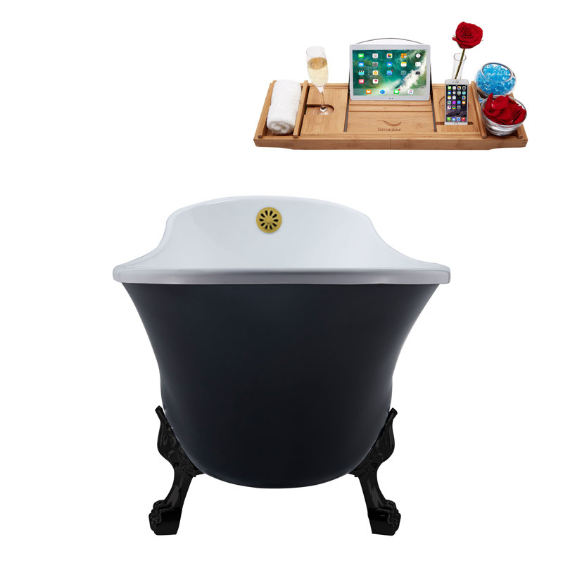 1399.5mm x 680.7mm Soaking Acrylic Bathtub, Matte Black, Brushed Gold