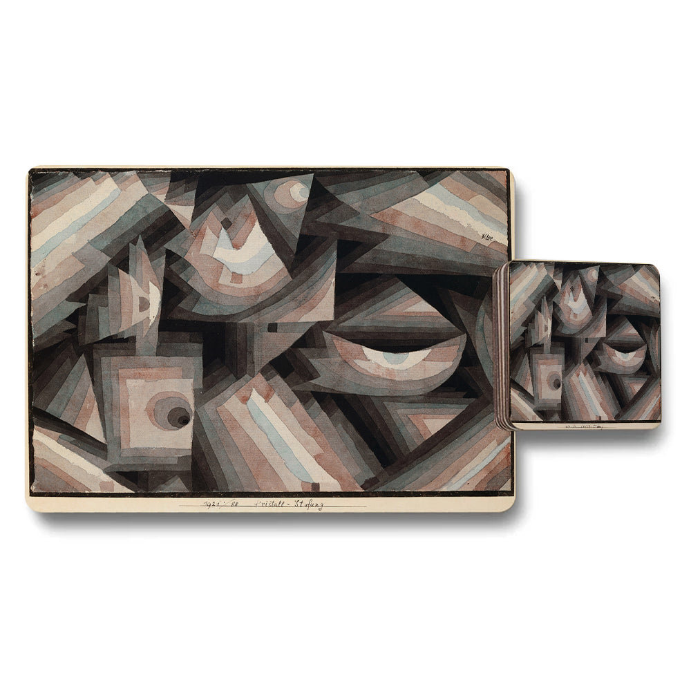 Abstract Geometric Placemats And Coaster Set Featuring Cubist Artwork