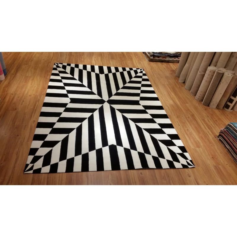 Tapis touffeté spécial noir et blanc à motif de viscose tissé à la machine, Rectangle 2 pi 11 po x 4 pi 11 po