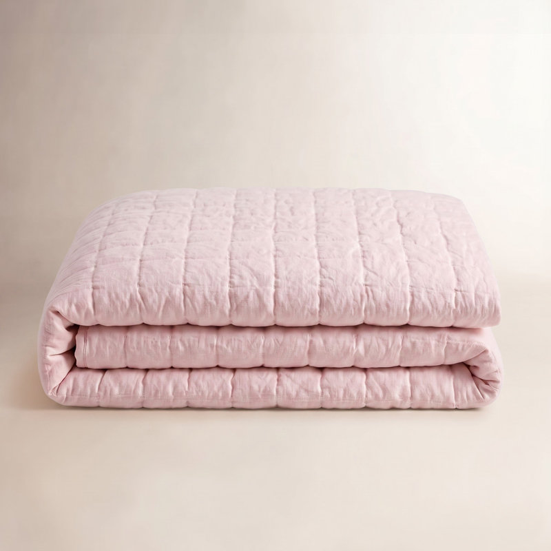Lush Linen Puff, King Quilt, Slipper Pink