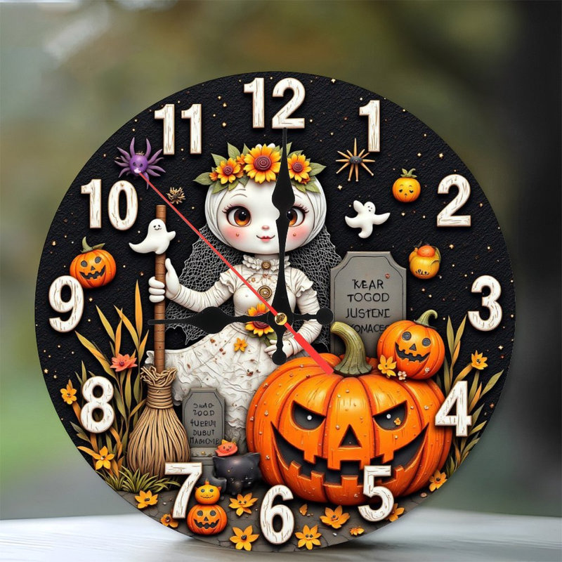 Horloge d'Halloween avec citrouilles d'Hirondelle