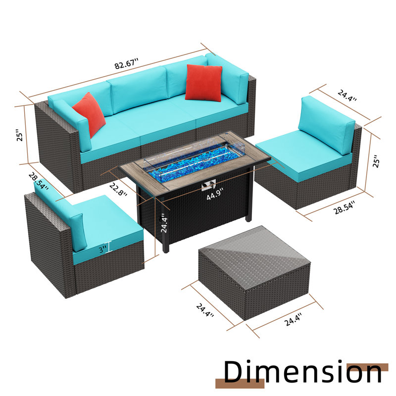 7 Piece Sectional Seating Group With Cushions, Blue