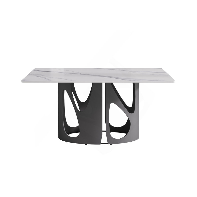 Table de salle à manger exquise en pierre artificielle au design stable et élégant, H 29,53 po x L 63 po x l 35,43 po, Blanc