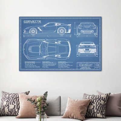 Corvette (C7) Grand Sport Blueprint by Action Blueprints - Wrapped Canvas Print