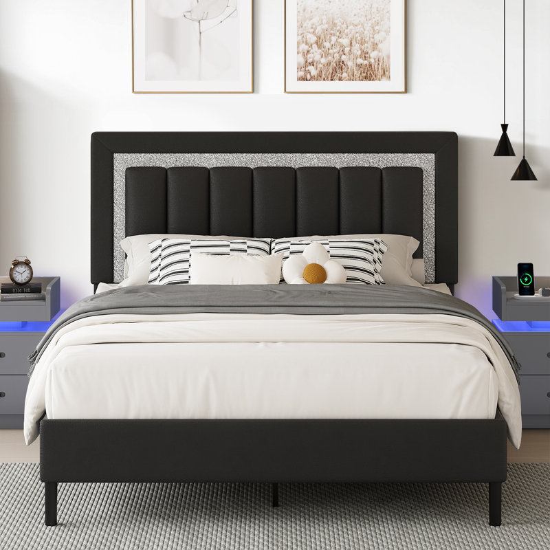 Ensemble de lit plateforme tapissier Diamond, Grand, Noir