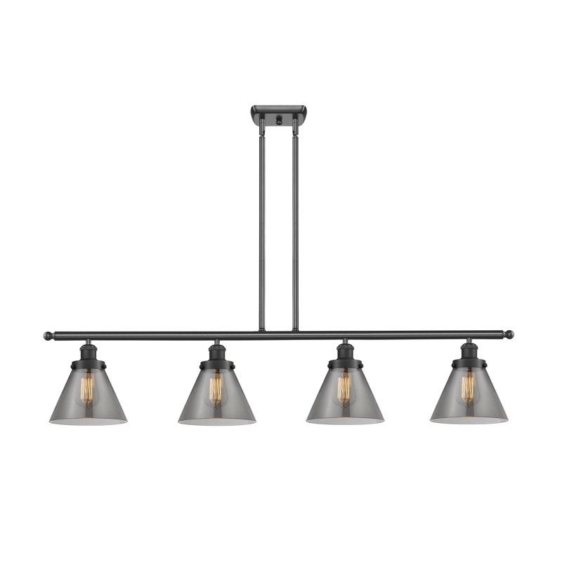 Luminaire pour îlot 4 lumières Cone, DEL, Plaqué couleur fumée, Noir mat