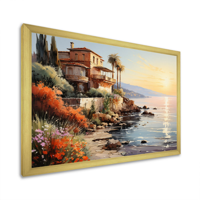 Espagne, coucher de soleil, Coastilne, reproduction sur toile, H 34 po x l 44 po x P 1,5 po, Cadre doré à une seule photo