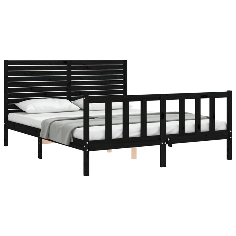 Bed Frame with Headboard, Black, Double (4'6)