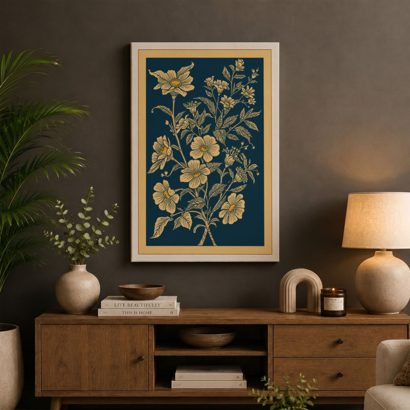 Golden Study Botanical - Wrapped Canvas, 24x16 - 61.0 x 40.6 cm, Sage Border