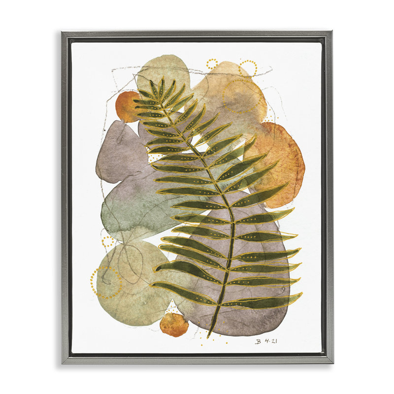 Abstrait fougère et cailloux, H 17 po x l 21 po, Cadre flottant gris lustré