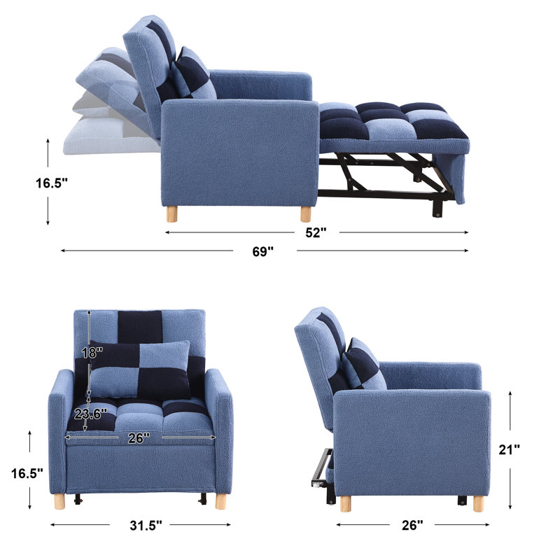 Chaise longue rembourrée Akuol, Bleu / bleu foncé Teddy