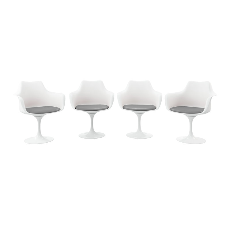 Chaise de salle à manger rembourrée blanche en similicuir, Gris, 1