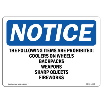 The Following Items Are Prohibited Coolers Sign