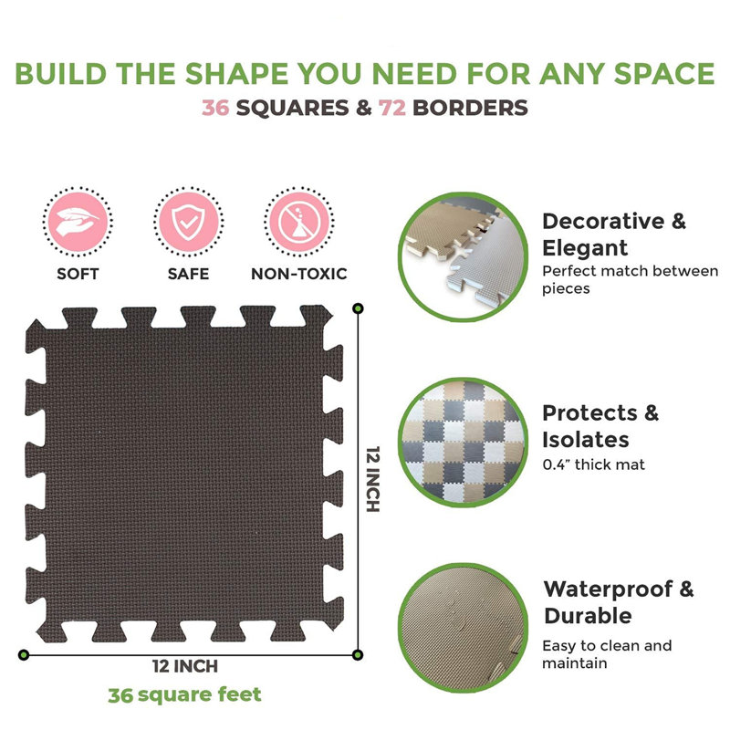 Tapis de jeu en mousse non toxique, Crème / gris / beige