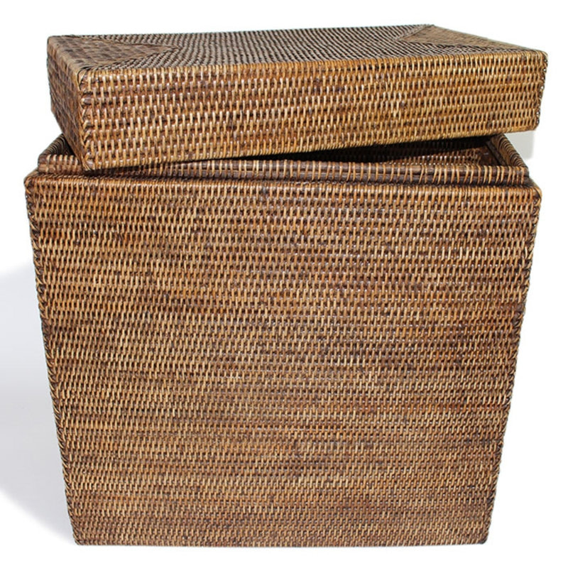 Hand Woven Wicker Laundry Hamper, Antique Brown