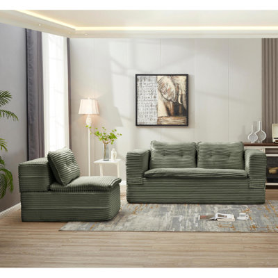 Canapés modulaires multifonctionnels en velours côtelé vert, canapé-lit moderne peu encombrant avec méridienne