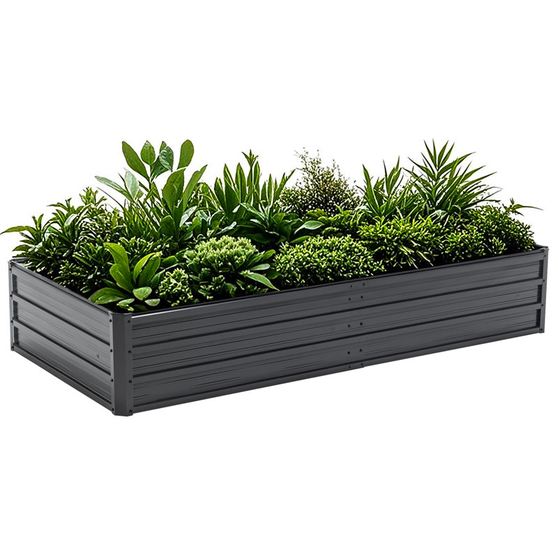 6X3x1 Ft, Galvanized Steel, Raised Garden Bed, Black, Outdoor, Container, Flower, Vegetable Gardens, Safe Edge Design, Open Base, Growth Planter, Vegetable, Herb , Weather -