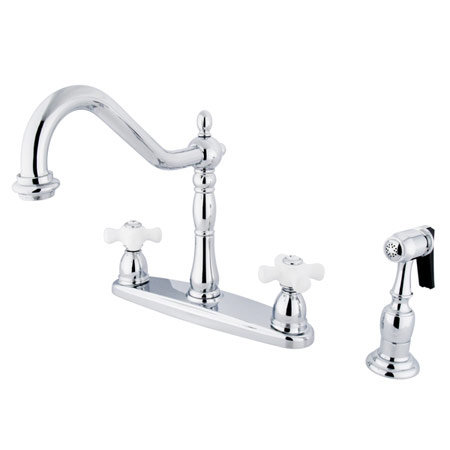 Robinet de cuisine à poignée double avec jet latéral Heritage, Chrome poli