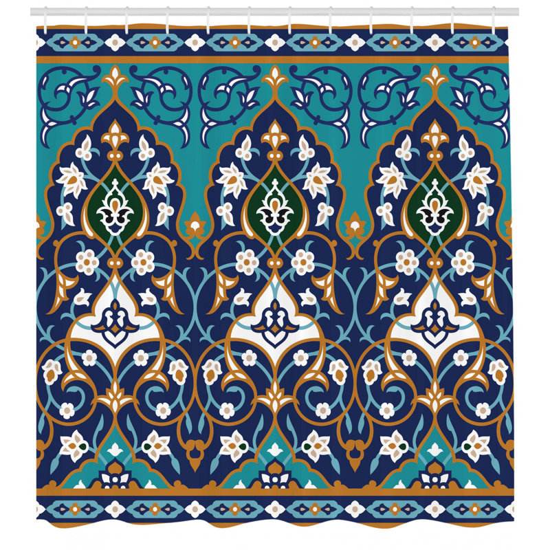 Damask Shower Curtain with Hooks Included, 84" H x 69" W