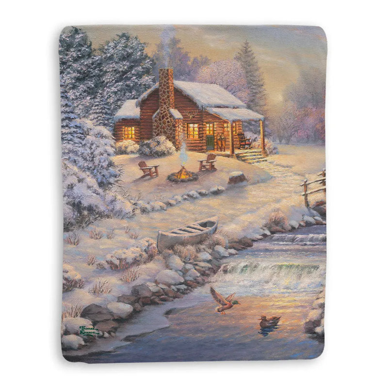 Jeté en sherpa Thomas Kinkade A Winter Retreat