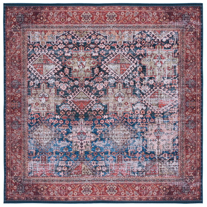 Gadbois Oriental Navy/Rust Area Rug, Square 6'