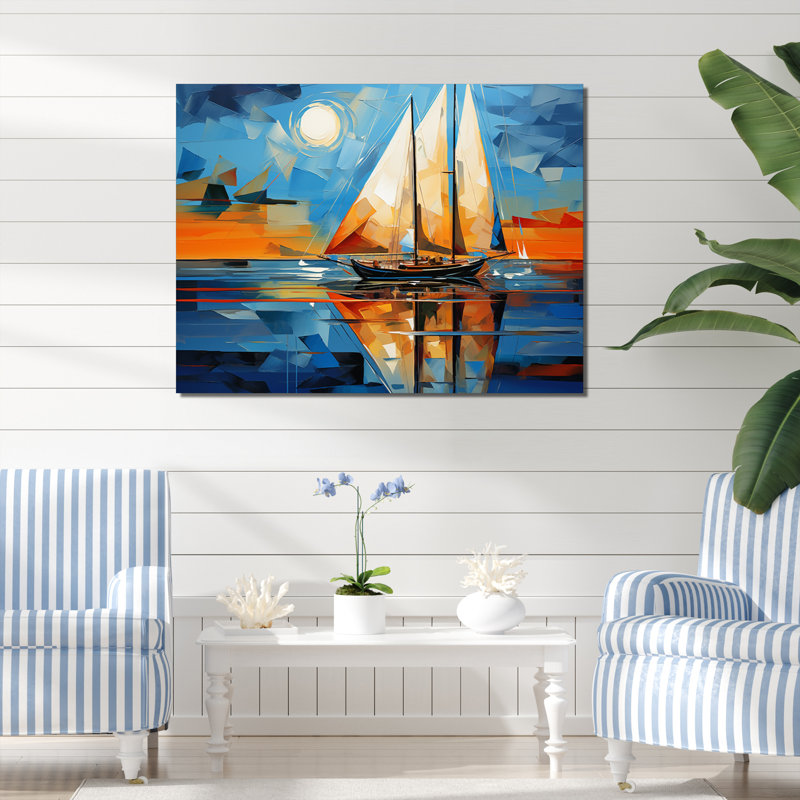 Sailboat Abstract Maritime II - Sailing Boat Canvas Art Print, H 24 po x l 32 po x P 1 po, Toile tendue