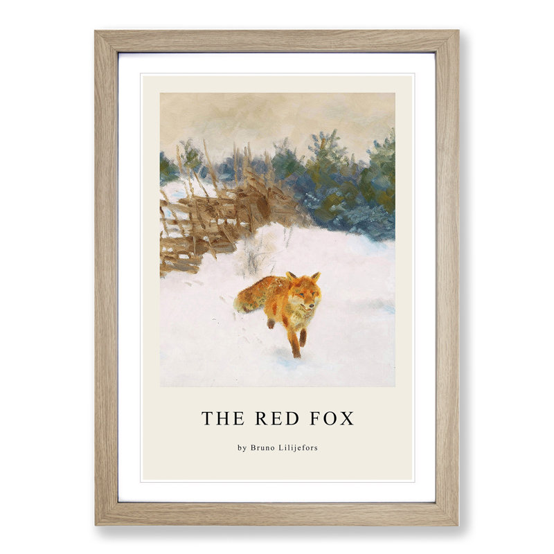 Fox In The Snow Vol.1 by Bruno Liljefors - Single Picture Frame Print, 48cm H x 36cm W x 2cm D, Oak Framed
